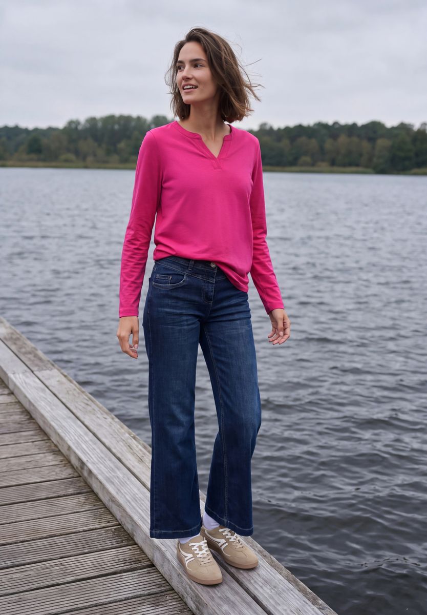 Shirt mit Split Neck im Tunika-Look