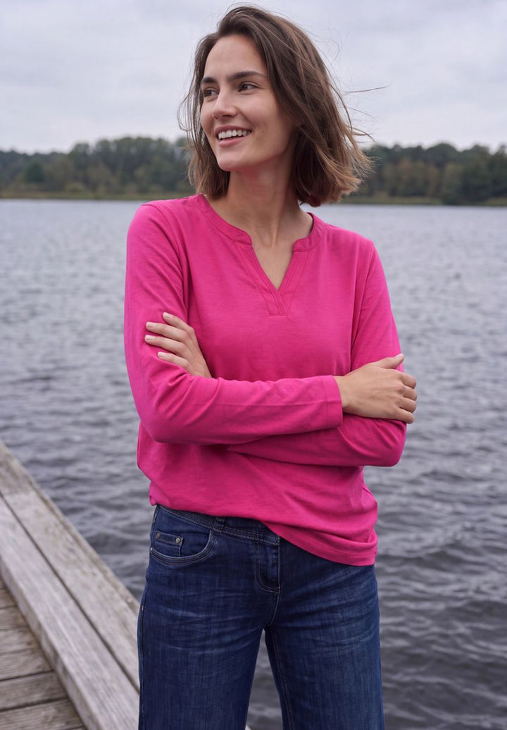 Shirt mit Split Neck im Tunika-Look