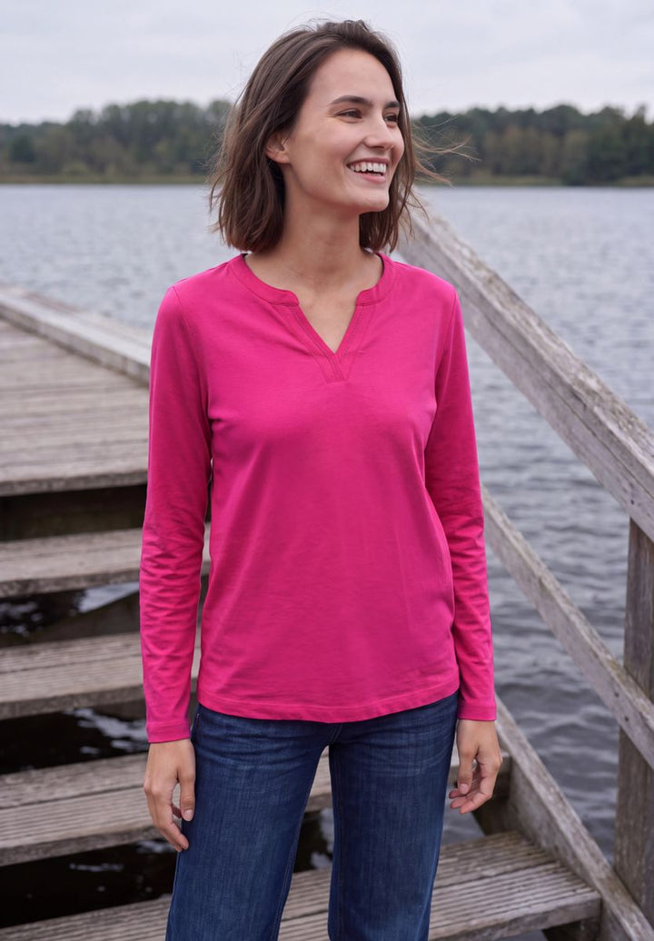 Shirt mit Split Neck im Tunika-Look
