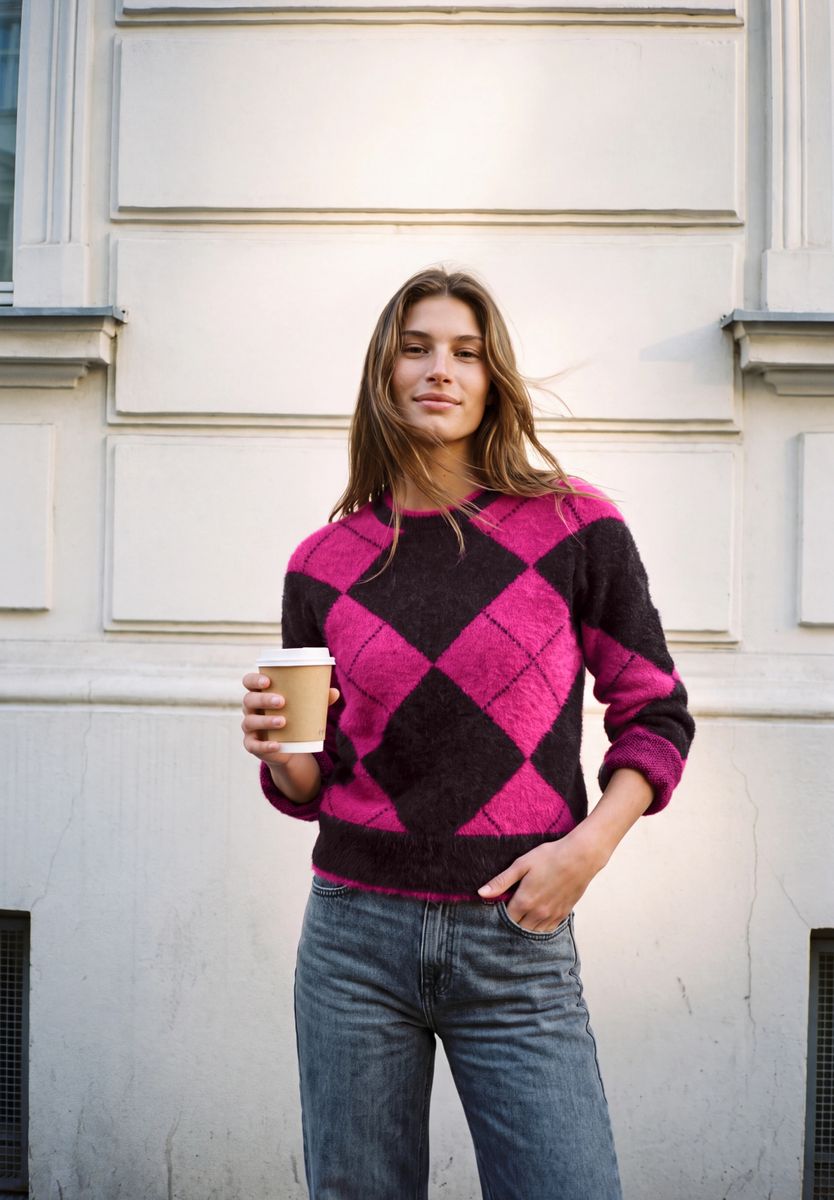 Pullover mit Rundhals und Argyle-Muster