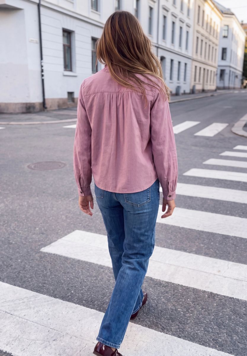 Langarm Bluse mit Rundhals und Rüschen