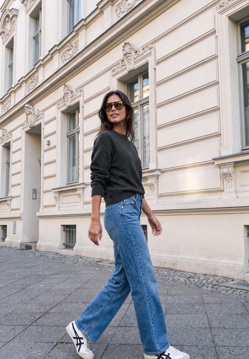 Pullover mit Rundhals und Perlendetails