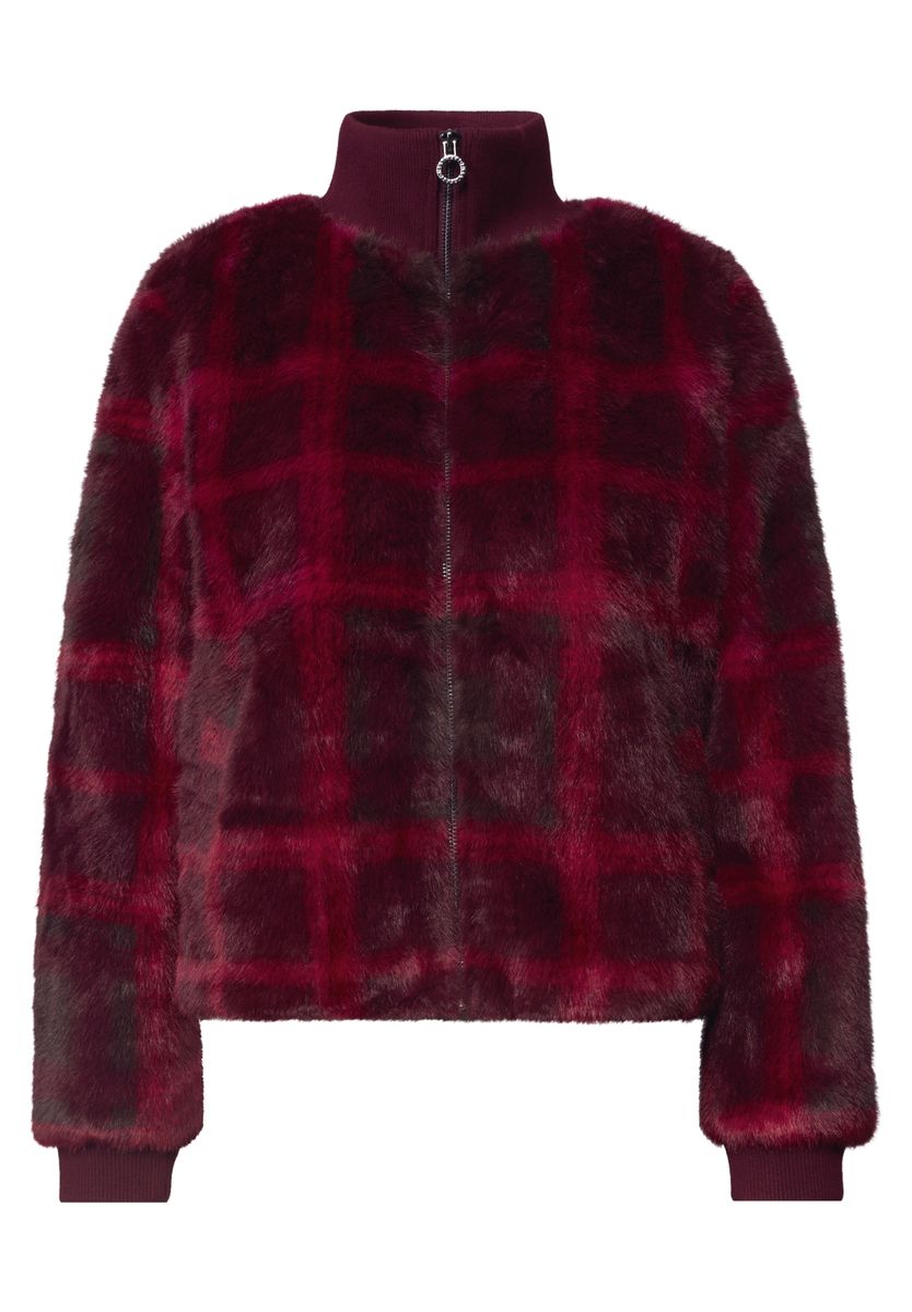 Fake Fur Blouson mit Strickdetails und Print