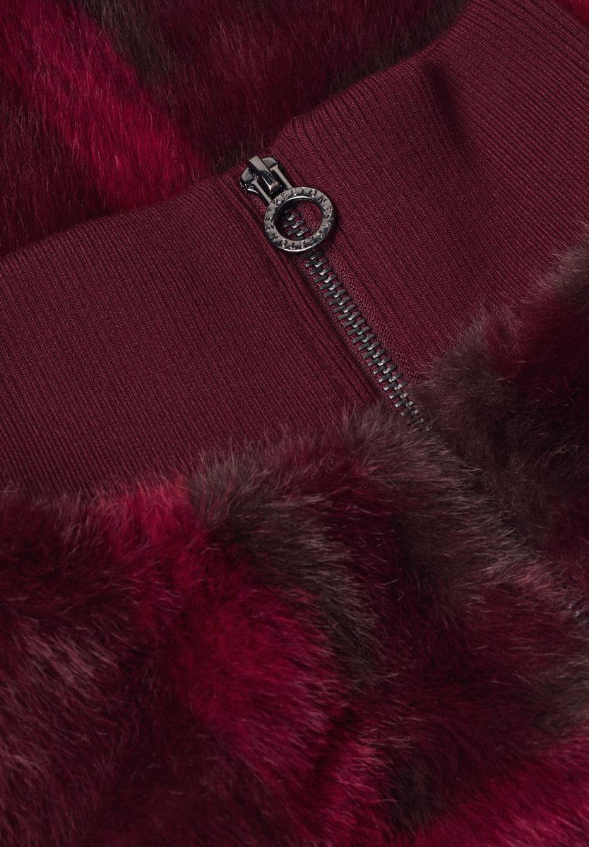 Fake Fur Blouson mit Strickdetails und Print