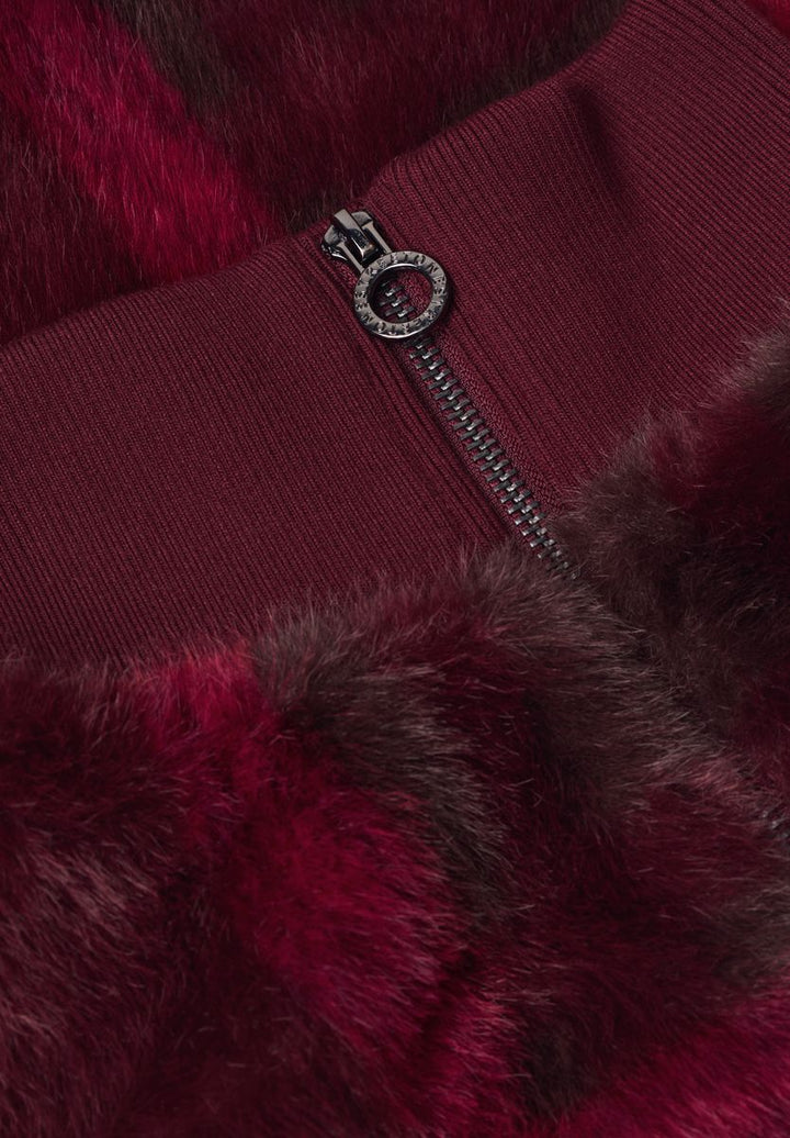 Fake Fur Blouson mit Strickdetails und Print