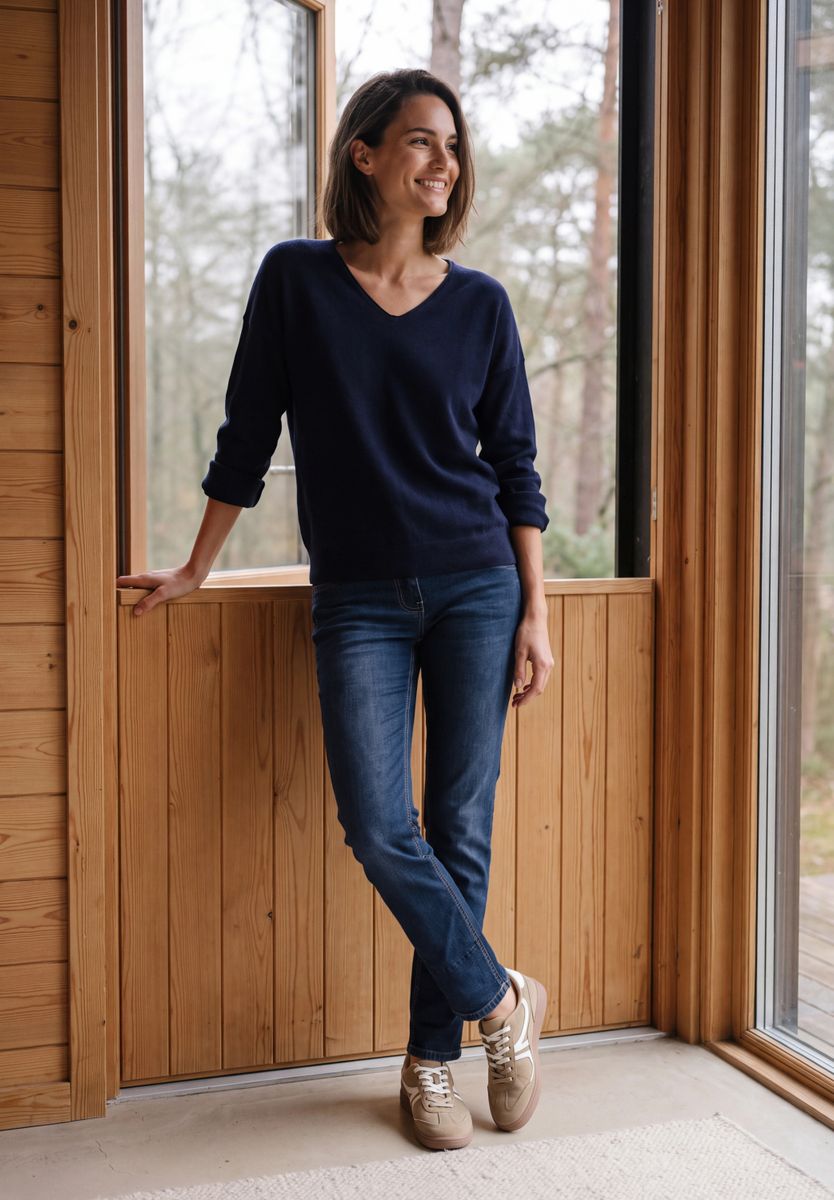 Mid Waist Straight Leg Jeans im Casual Fit