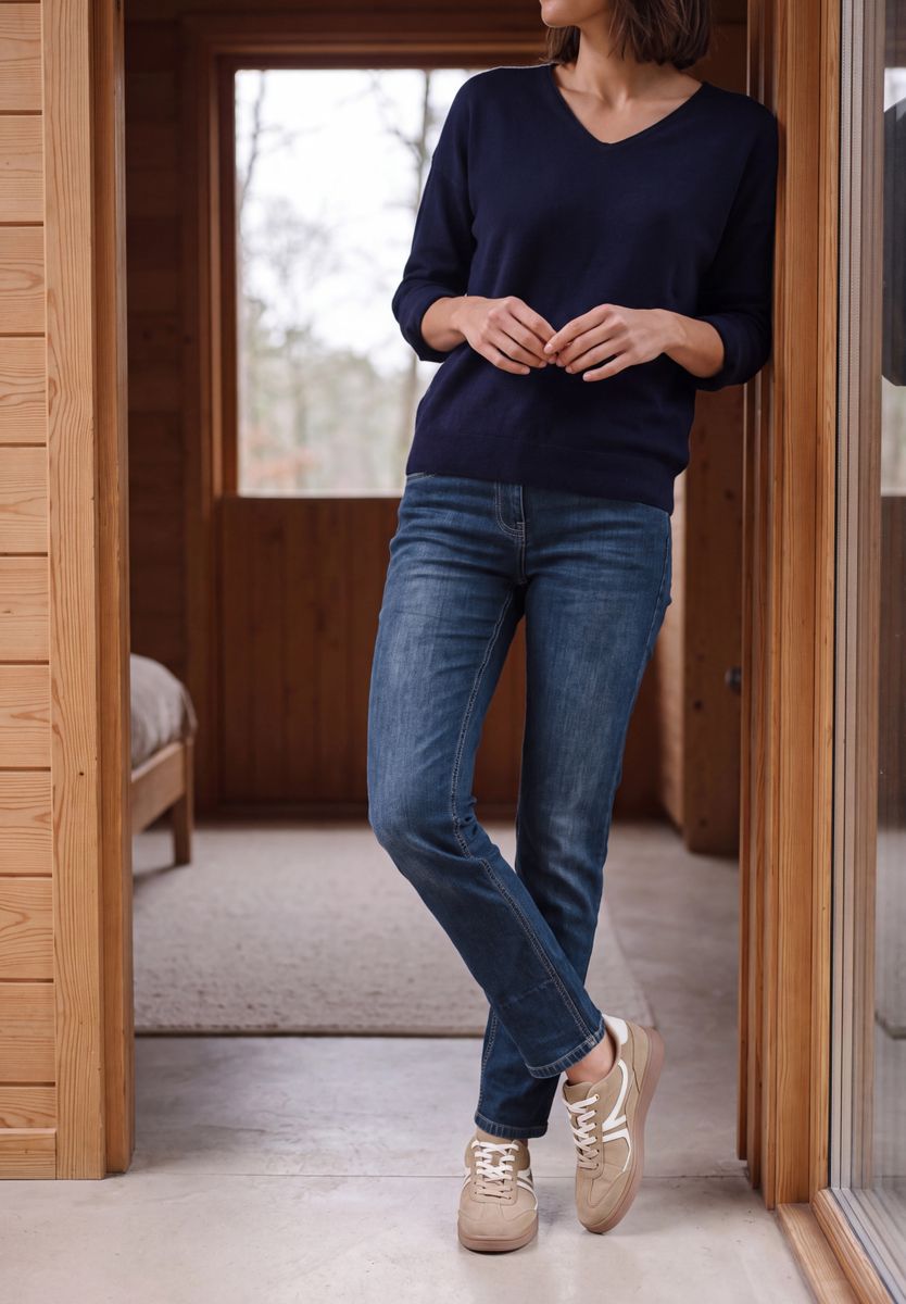 Mid Waist Straight Leg Jeans im Casual Fit