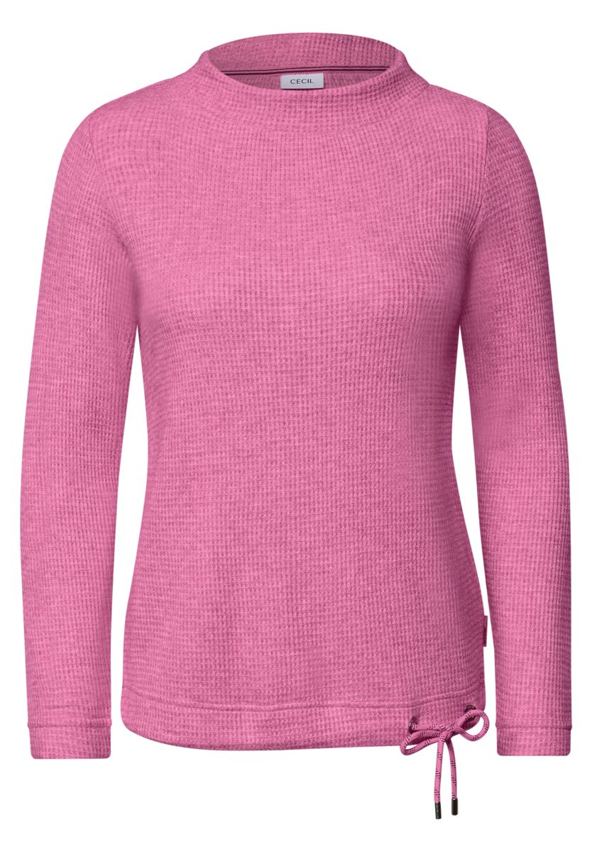 Shirt mit Funnel Neck und Waffelstruktur