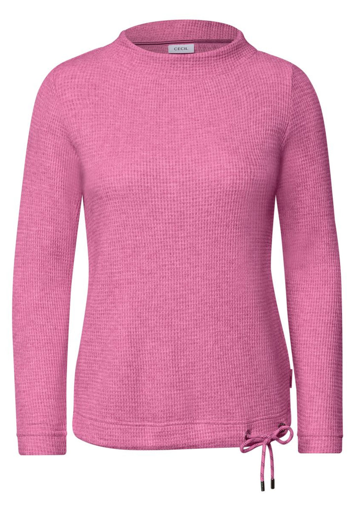 Shirt mit Funnel Neck und Waffelstruktur