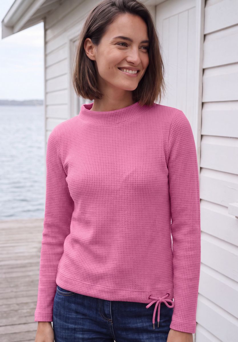 Shirt mit Funnel Neck und Waffelstruktur