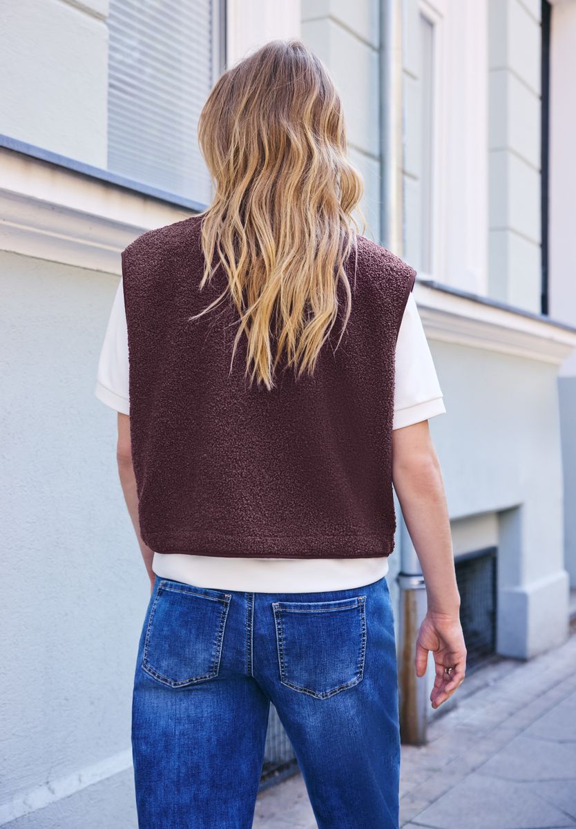 Teddy-Weste mit V-Neck und Knöpfen