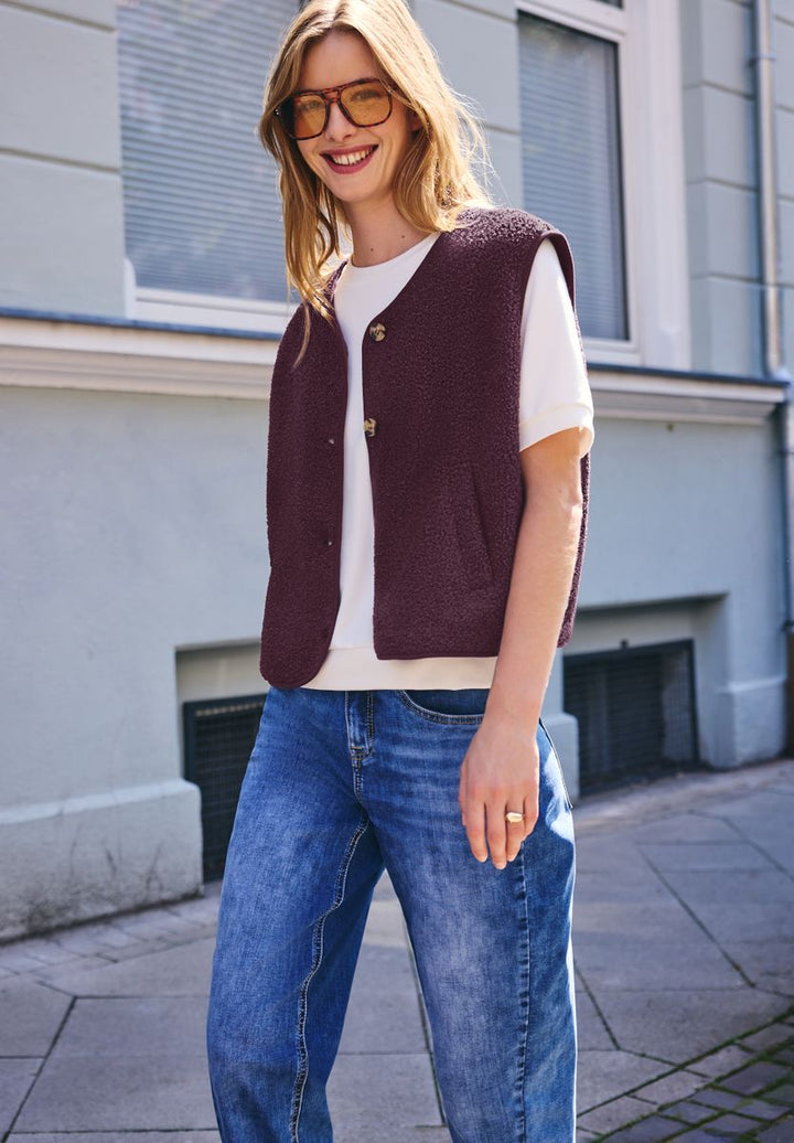 Teddy-Weste mit V-Neck und Knöpfen