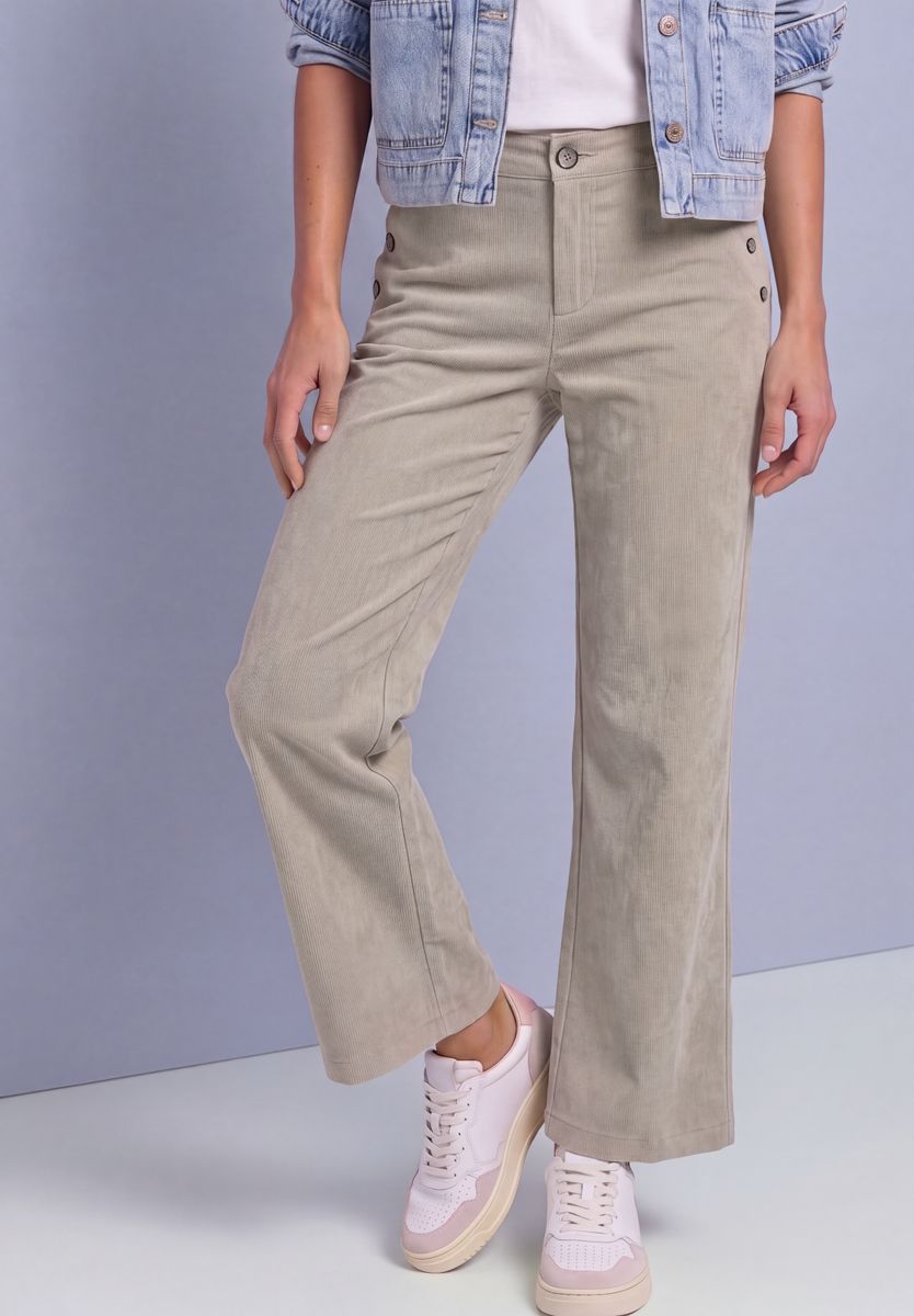 Mid Waist Straight Leg Cordhose mit Knöpfen