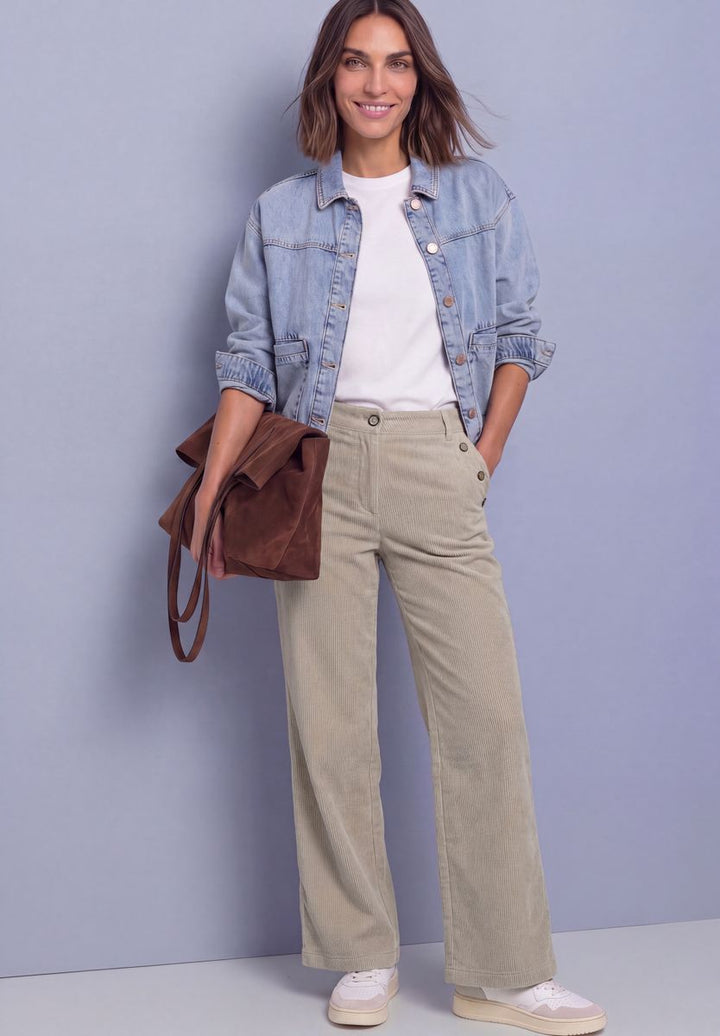 Mid Waist Straight Leg Cordhose mit Knöpfen