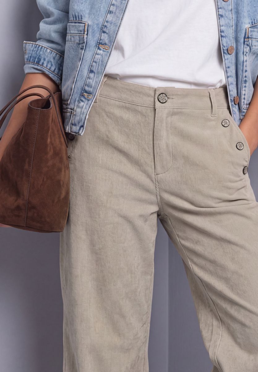 Mid Waist Straight Leg Cordhose mit Knöpfen
