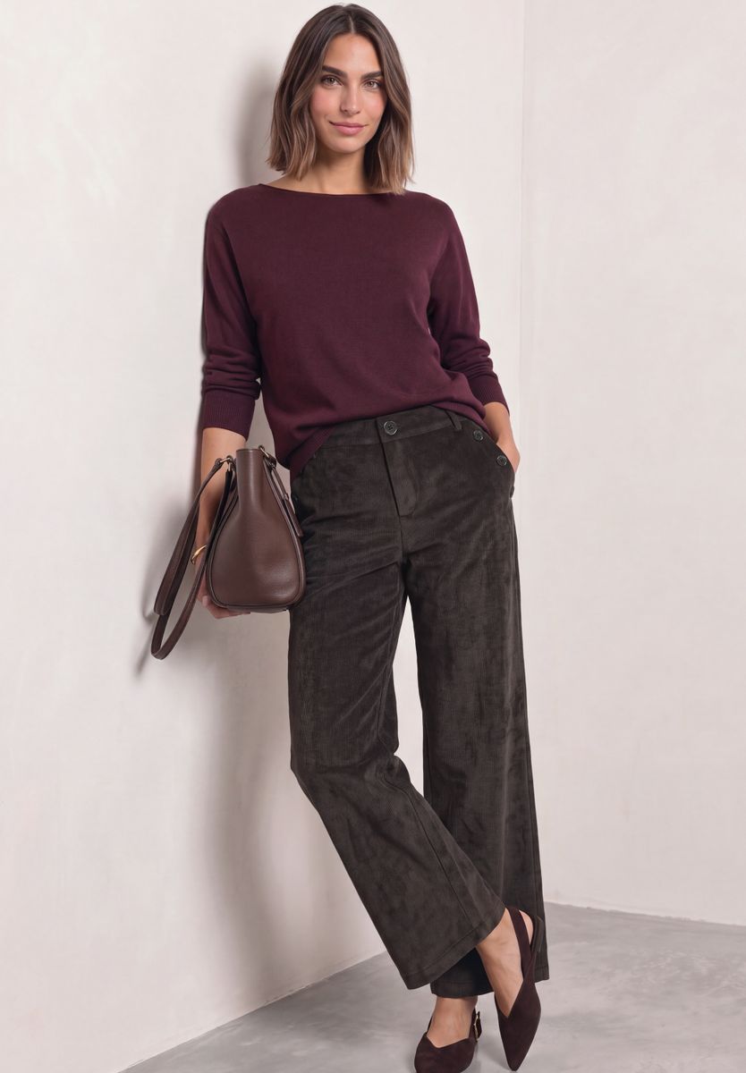 Mid Waist Straight Leg Cordhose mit Knöpfen