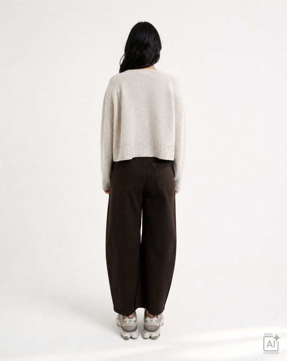 Round Neck Pullover Cable Hem