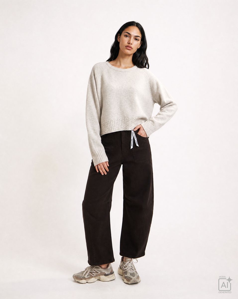 Round Neck Pullover Cable Hem