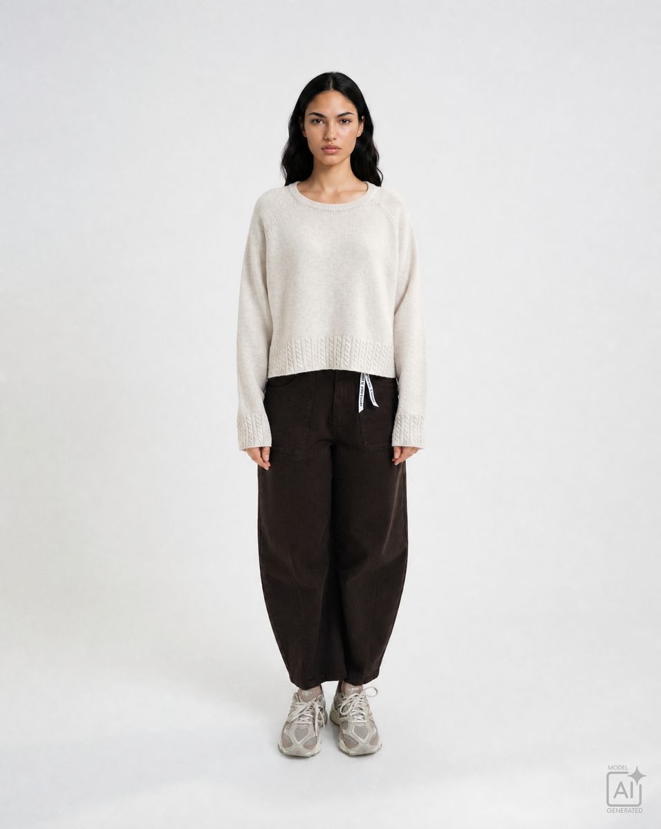 Round Neck Pullover Cable Hem