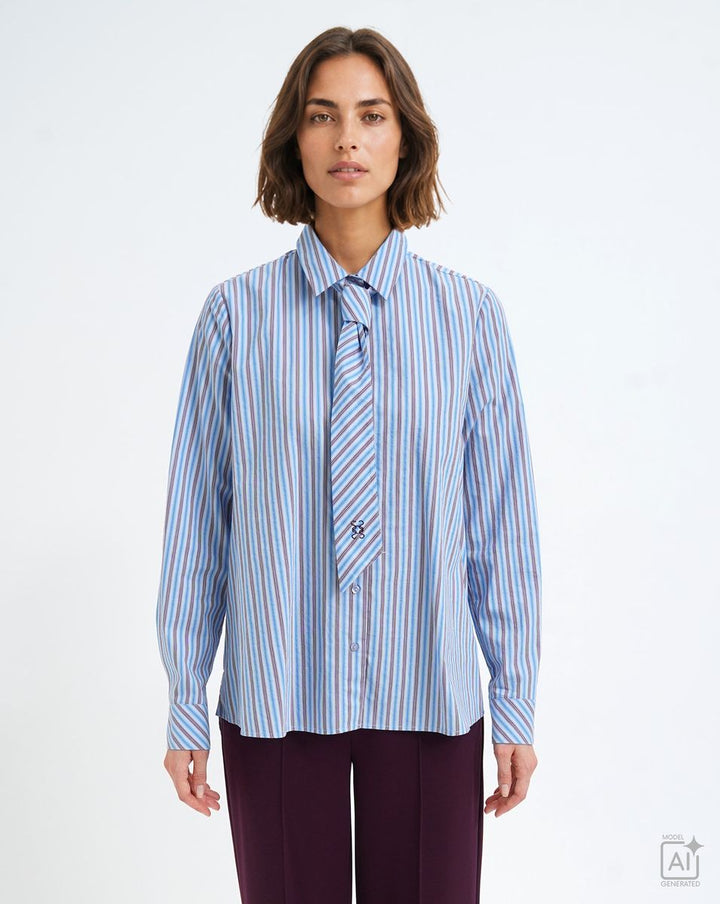 Striped Blouse with Tie