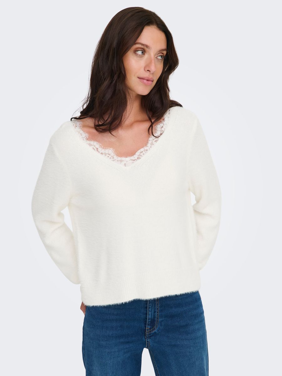 ONLPIUMO LS LACE V-NECK CS KNT