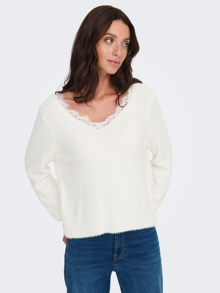 ONLPIUMO LS LACE V-NECK CS KNT