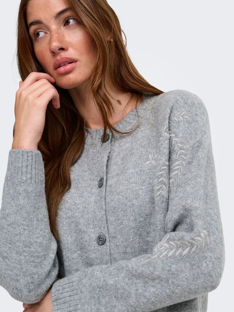 ONLBEAUTY LS O-NECK EMB CARDI KNT
