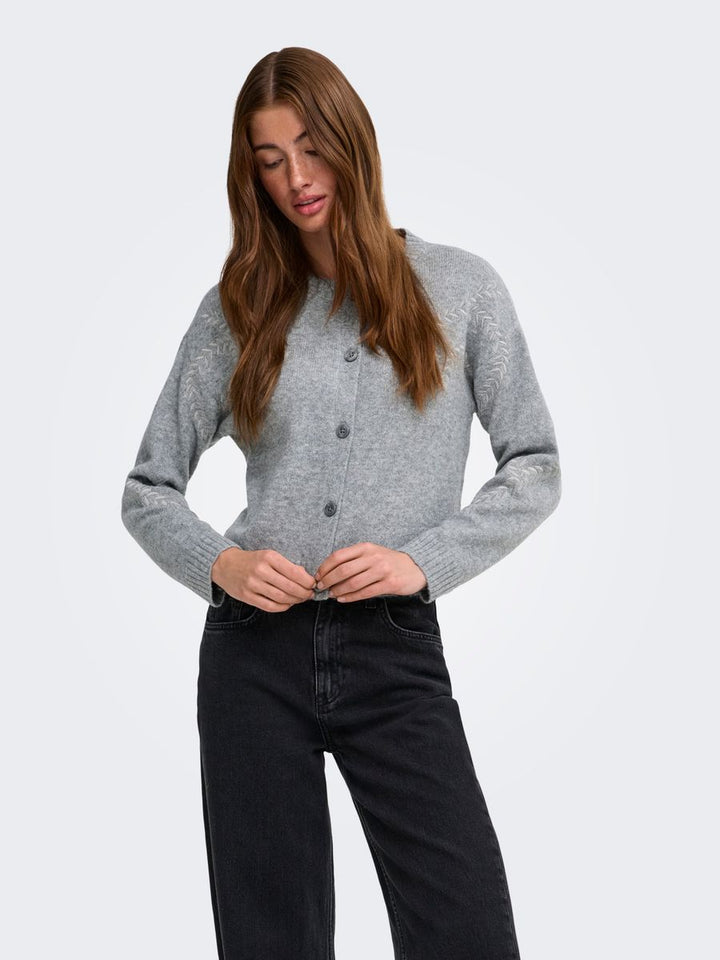 ONLBEAUTY LS O-NECK EMB CARDI KNT