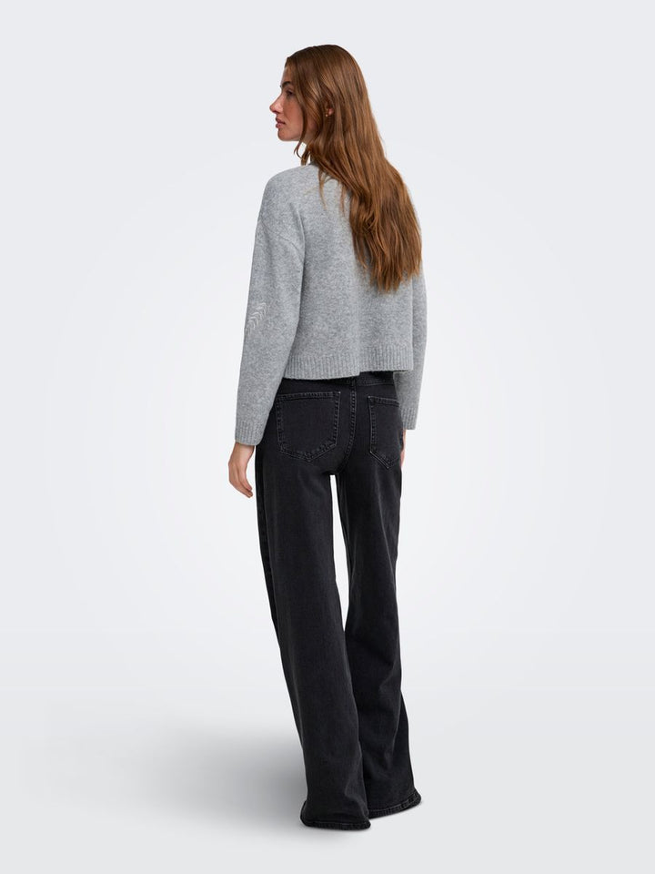ONLBEAUTY LS O-NECK EMB CARDI KNT