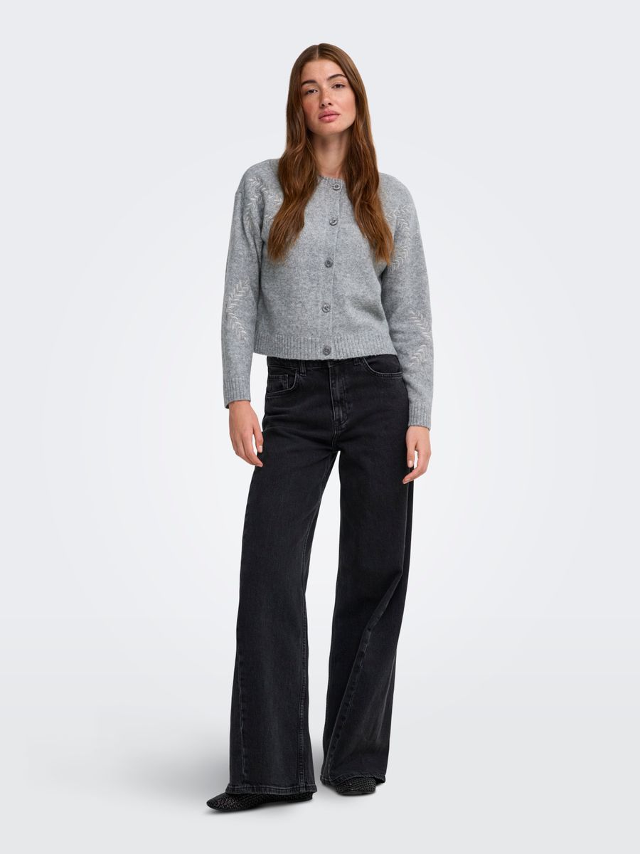 ONLBEAUTY LS O-NECK EMB CARDI KNT