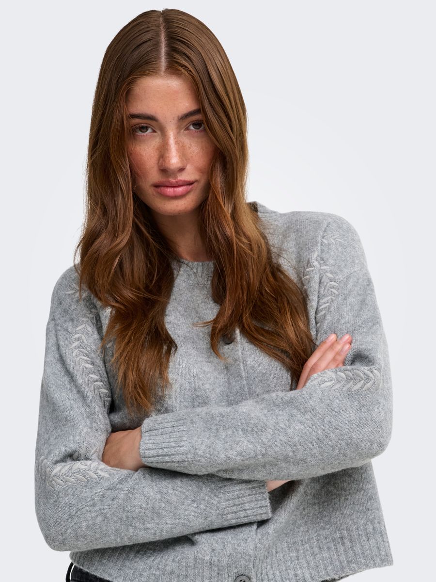 ONLBEAUTY LS O-NECK EMB CARDI KNT