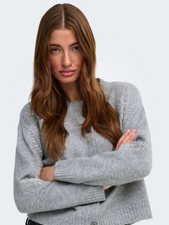 ONLBEAUTY LS O-NECK EMB CARDI KNT