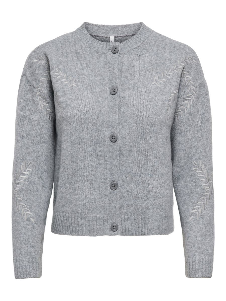 ONLBEAUTY LS O-NECK EMB CARDI KNT