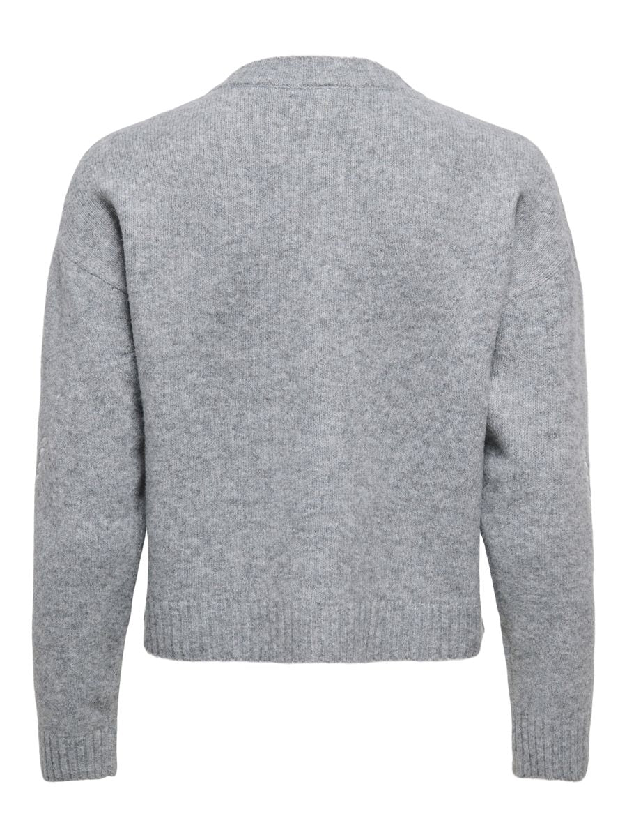 ONLBEAUTY LS O-NECK EMB CARDI KNT