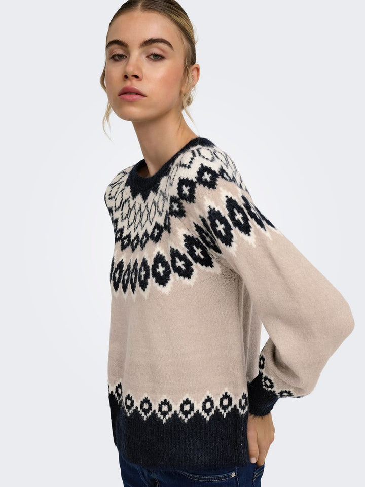 ONLRUSTY LS FAIR ISLE O-NECK BF KNT