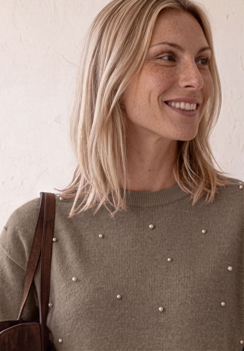 3/4-Arm Pullover mit Rundhals
