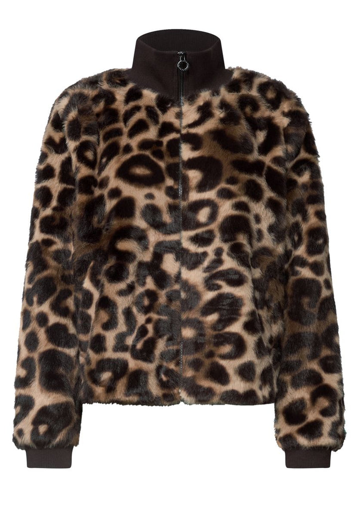 Fake Fur Blouson mit Strickdetails und Print