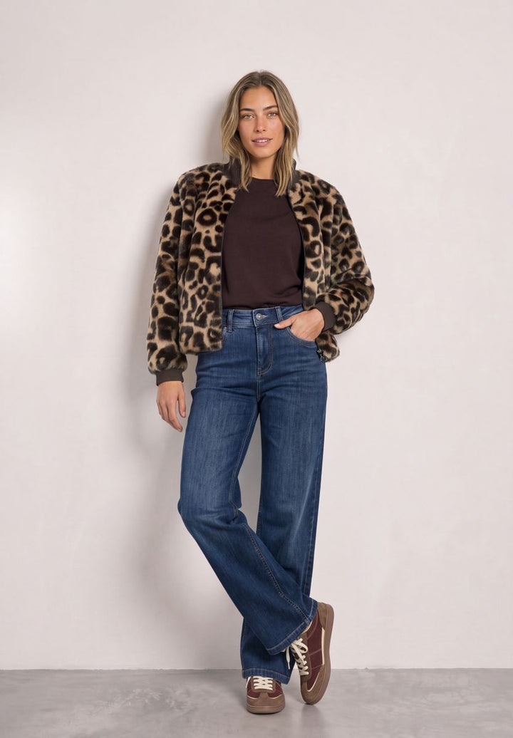 Fake Fur Blouson mit Strickdetails und Print