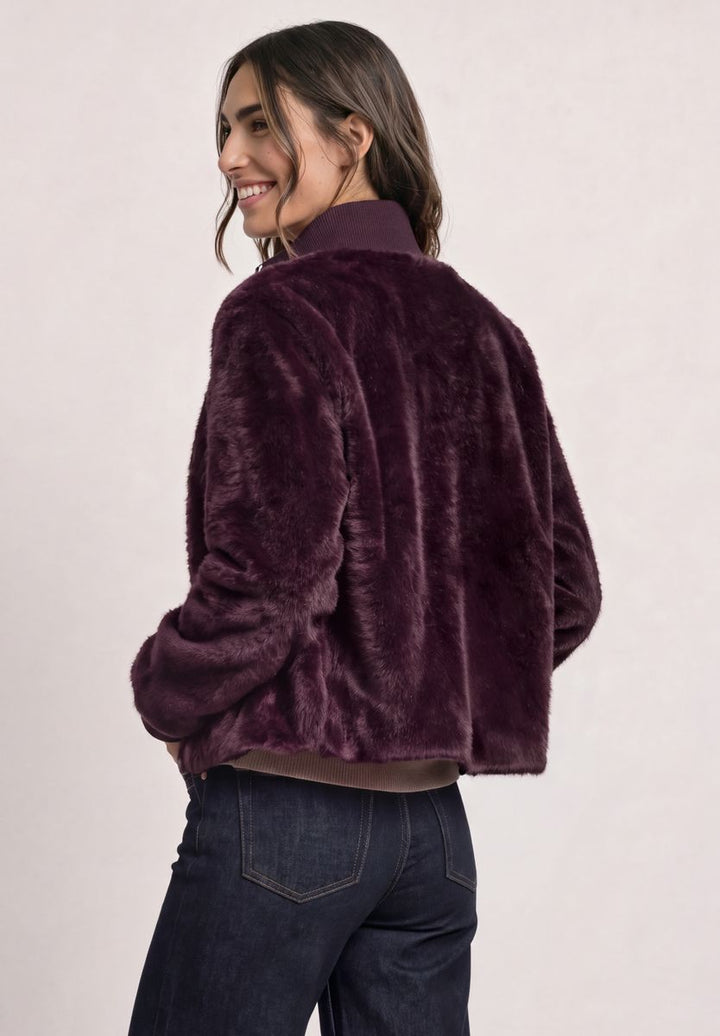 Fake Fur Blouson mit Strickdetails und Print