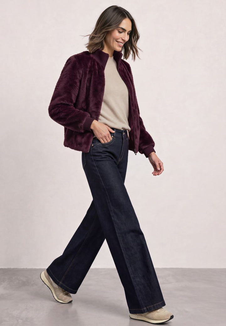Fake Fur Blouson mit Strickdetails und Print