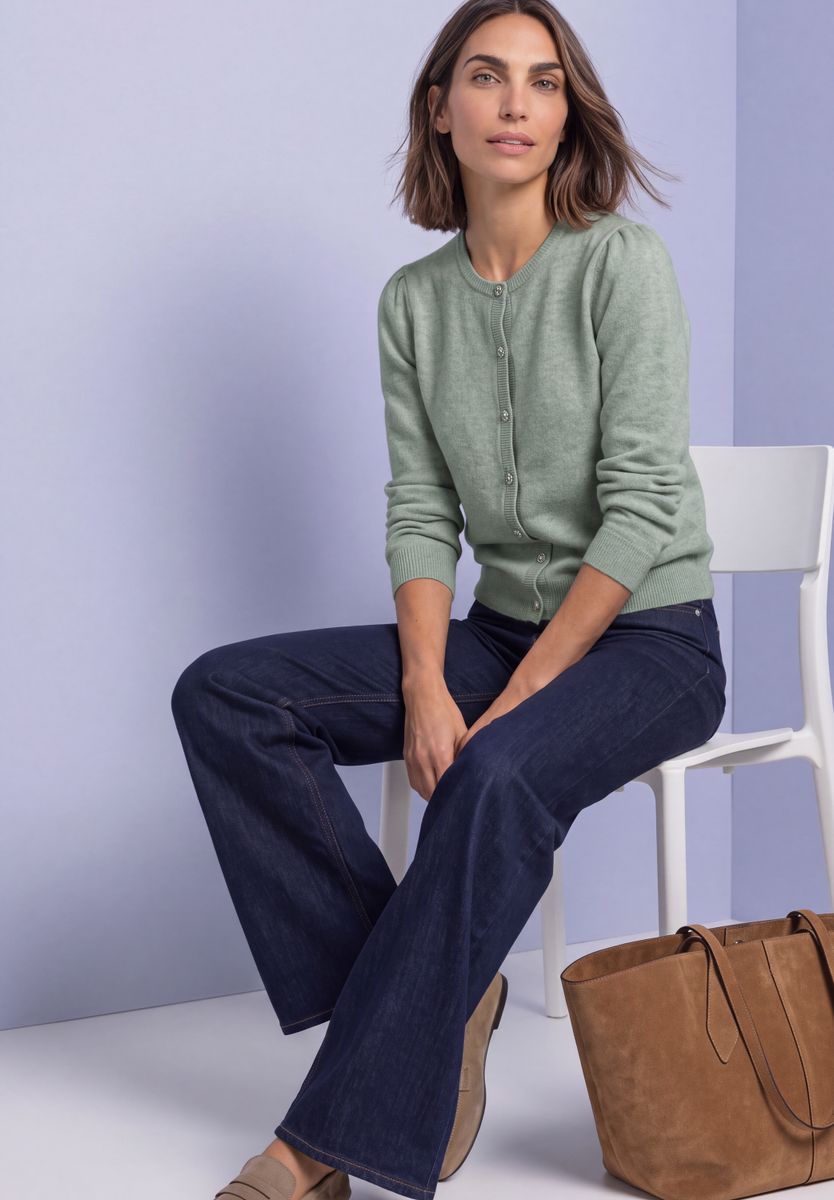 Langarm Cardigan mit Rundhals und Knöpfen