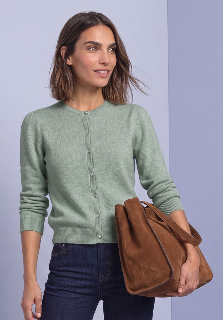 Langarm Cardigan mit Rundhals und Knöpfen