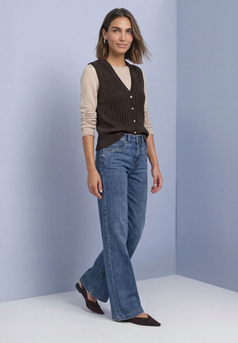 Weste mit V-Neck in Rippstruktur