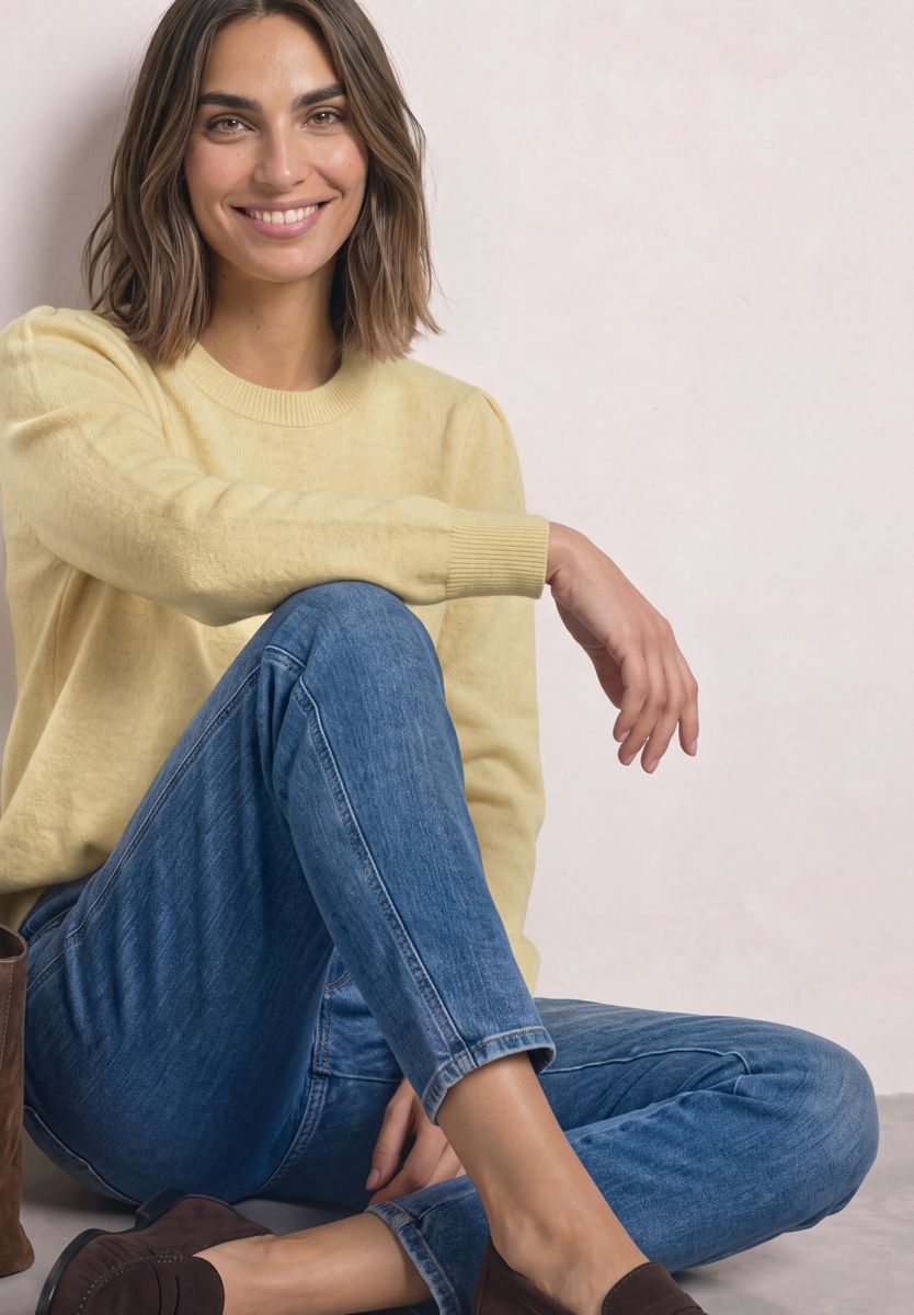 Langarm Pullover mit Rundhals und Raffung
