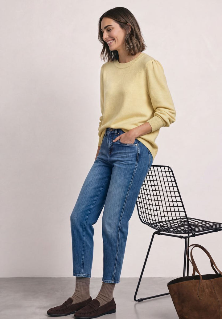 Langarm Pullover mit Rundhals und Raffung