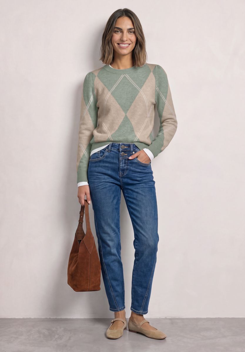 Langarm Pullover mit Argyle-Muster