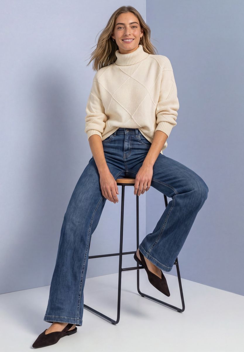 Pullover mit Rollkragen und Strukturmix