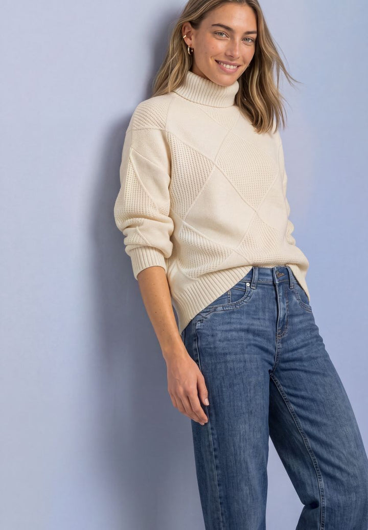 Pullover mit Rollkragen und Strukturmix