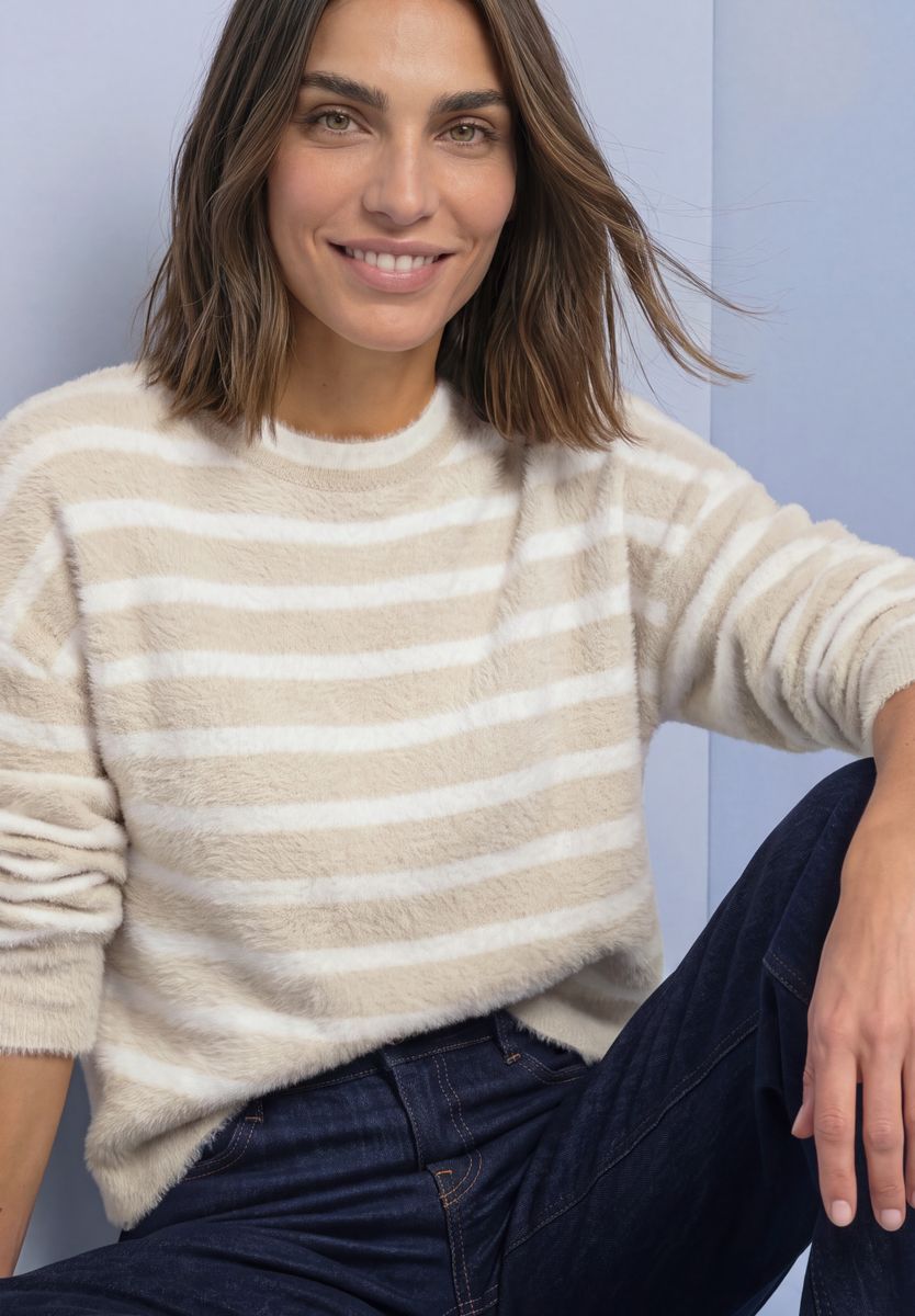 Langarm Pullover mit Rundhals und Streifen