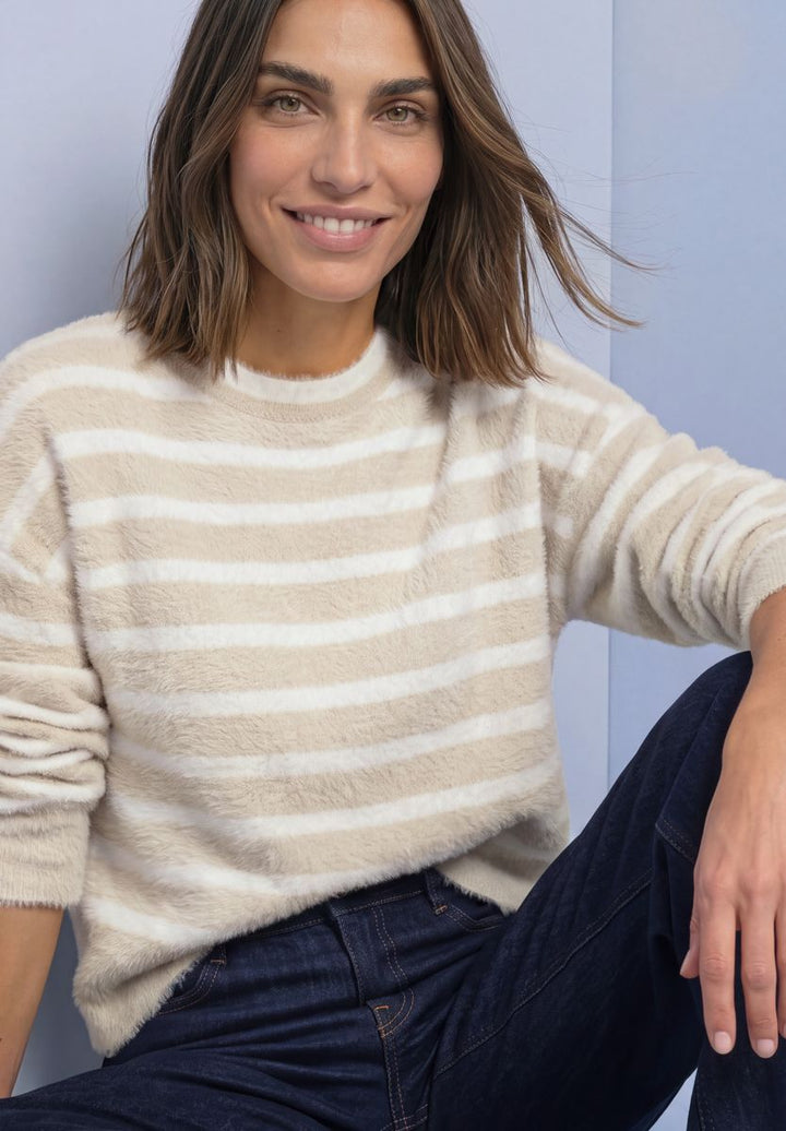 Langarm Pullover mit Rundhals und Streifen